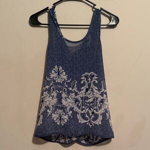 Chocolate Blue and White Floral Tank Top